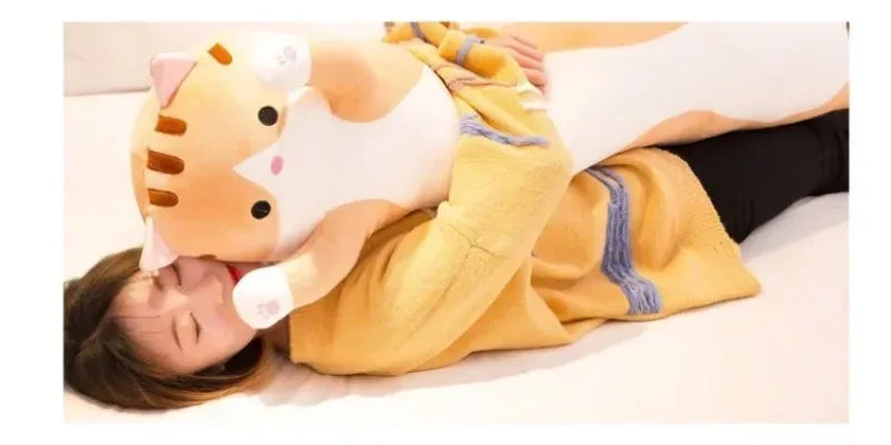 Long Cat Plush Body Pillow Creative Cute Animal Stuffed Cushion Soft Sofa Decorative Throw Pillow Large Sleeping Cushion Decor