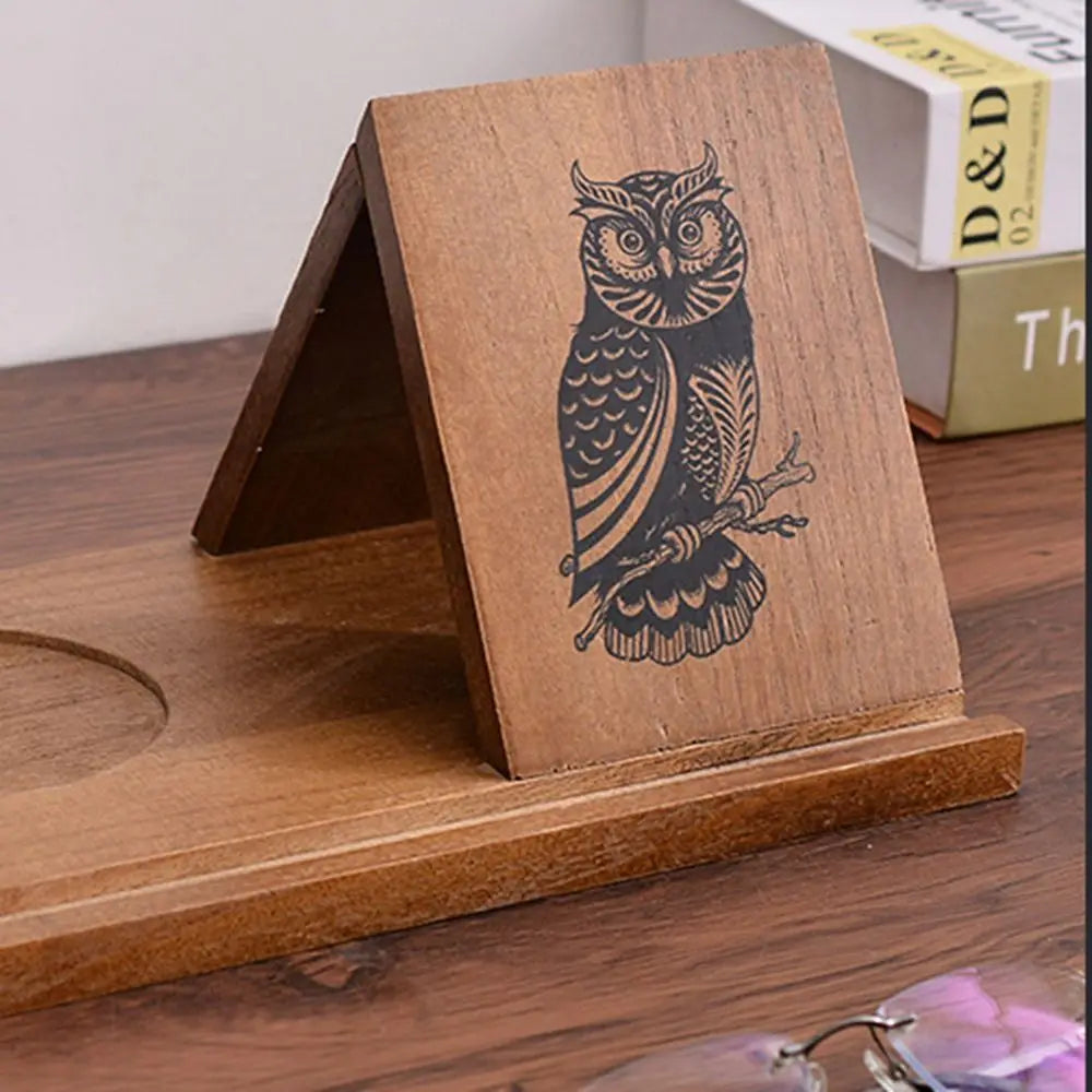 Removable Wooden Reading Stand Handmade Owl Multifunctional Recipe Shelf Small Bookshelf Sturdy Triangle Book Stand
