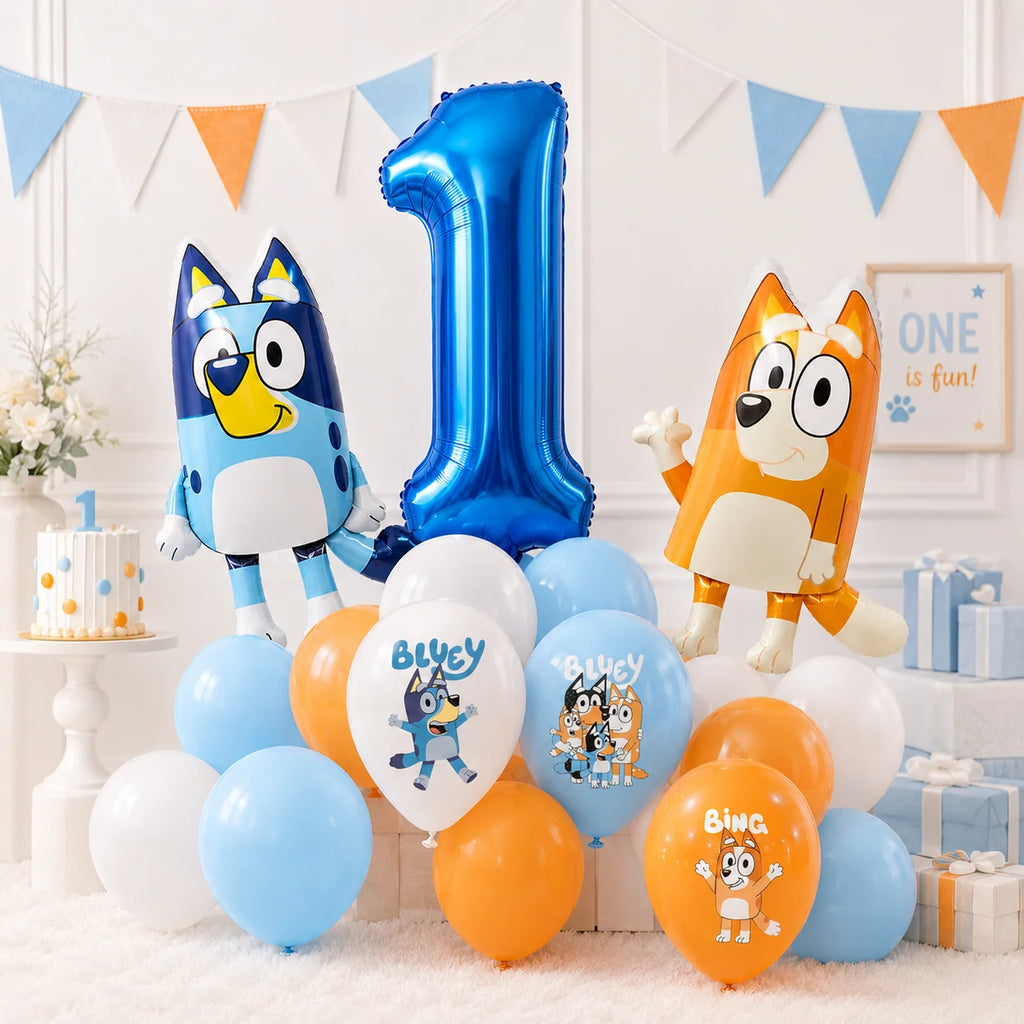 Bluey 1th Birthday Decorations Balloon Set Bluey Bingo Foil Balloons Latex Balloons Party Supplies for Kids Girls Boys