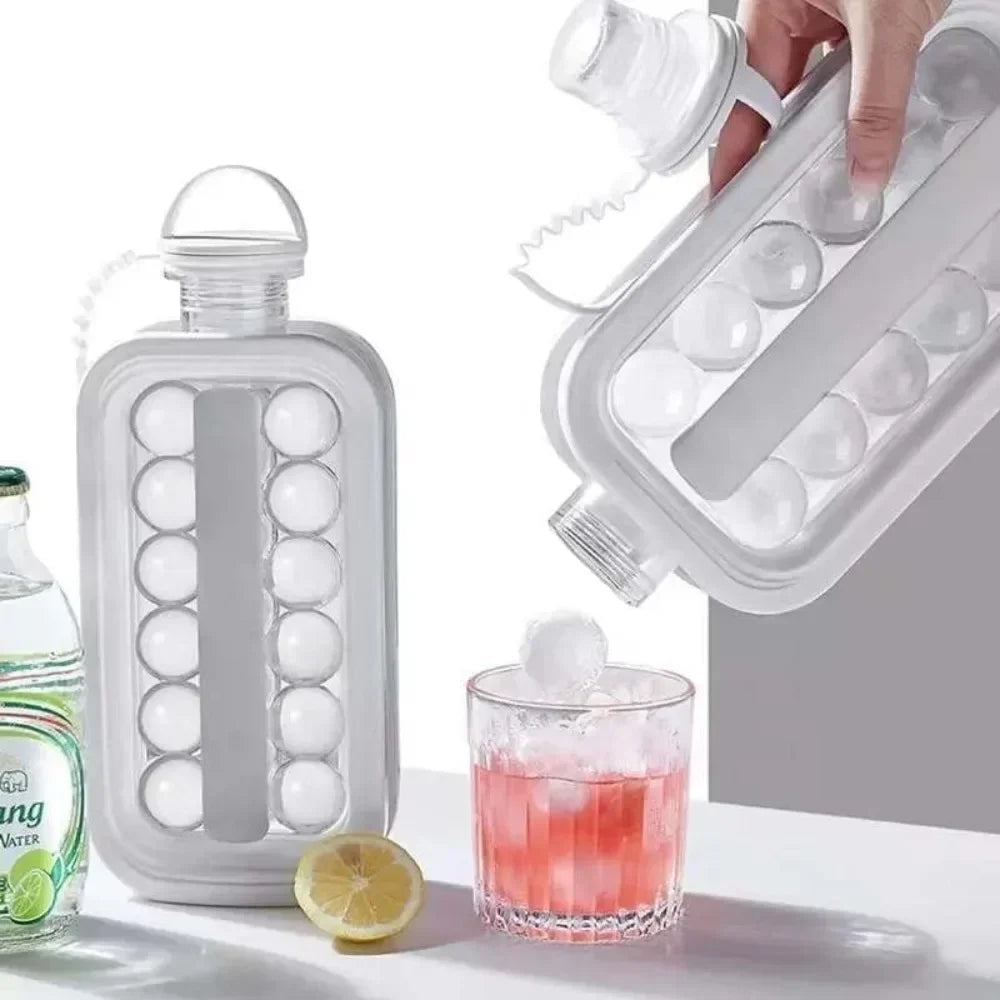 Portable 2in1 Folding Ice Maker Water Bottle with Creative Ice Cube Mold Ice Hockey Lattice Kitchen Bar Gadgets Ice Making Tool