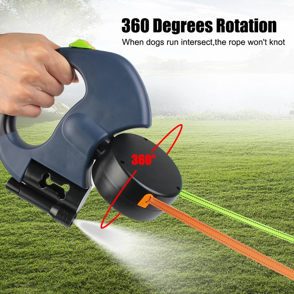Auto Retractable Double-Ended Dog Leash 3m with LED Flashlight Waste Bag Box Roulette 360 Degree Dual Traction Rope Pet Supplies