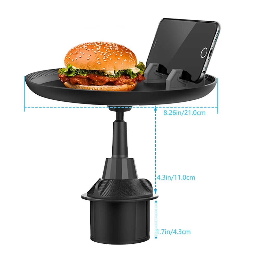 360° Adjustable Car Cup Holder Tray & Phone Mount Expander For Car, Portable Tray Table,Food Storage Rack, Coffee Table,