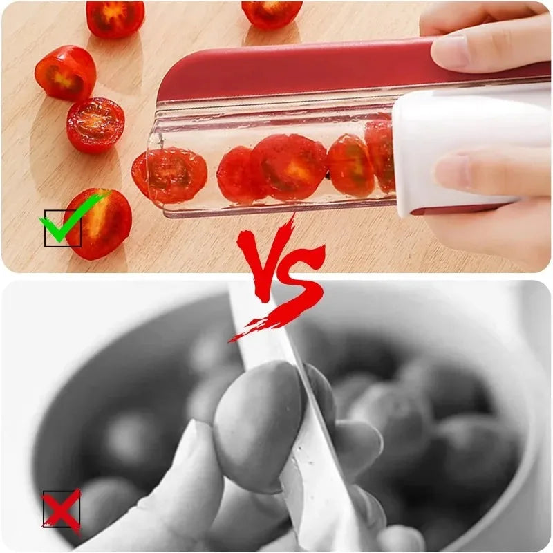 Non Stick Tomato Slicer Grape Cherry Cutter Manual Fruit Vegetable Dicer Rust Proof Blades Easy Clean Salad Prep Kitchen Gadget