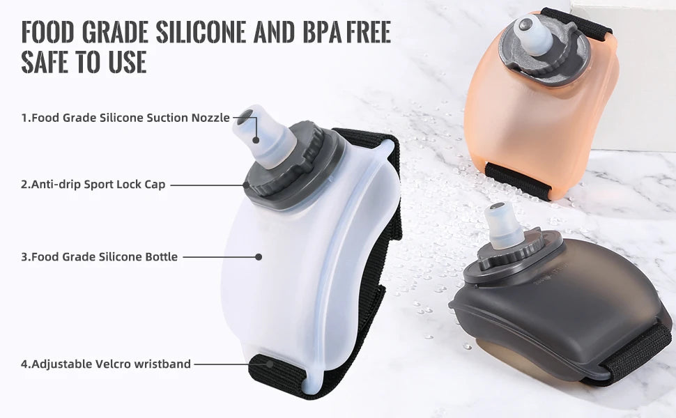 1PCS Wrist Water Bottle, Wearable HandsFree Silicone 200 ml Running Water Bottle,  Portable Cycling Marathon Rock Climbing Sport