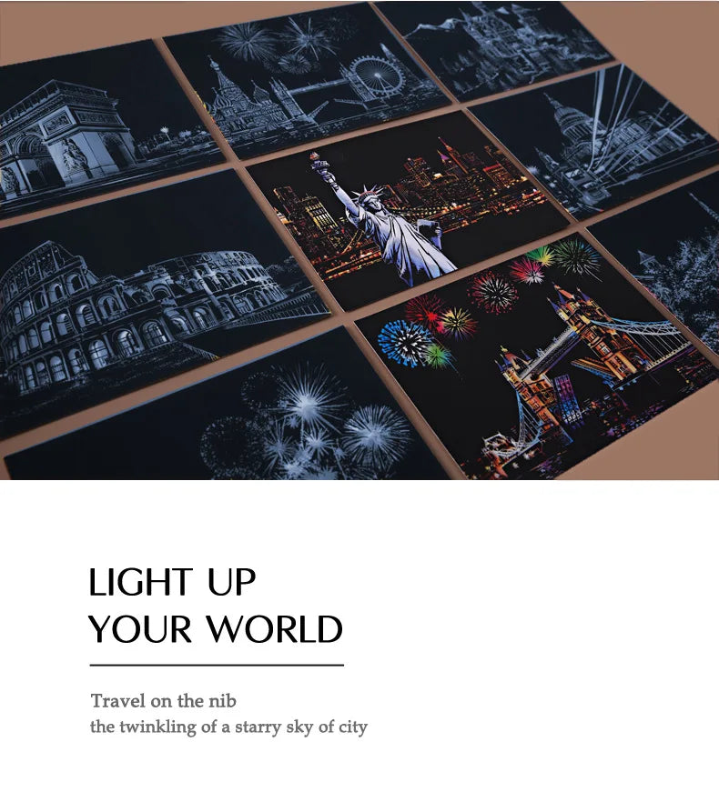 4Pcs Children DIY Night Scene Art Scratch Painting Toys City Building Landscape Kids Educational Toys Birthday Gift Room Decor