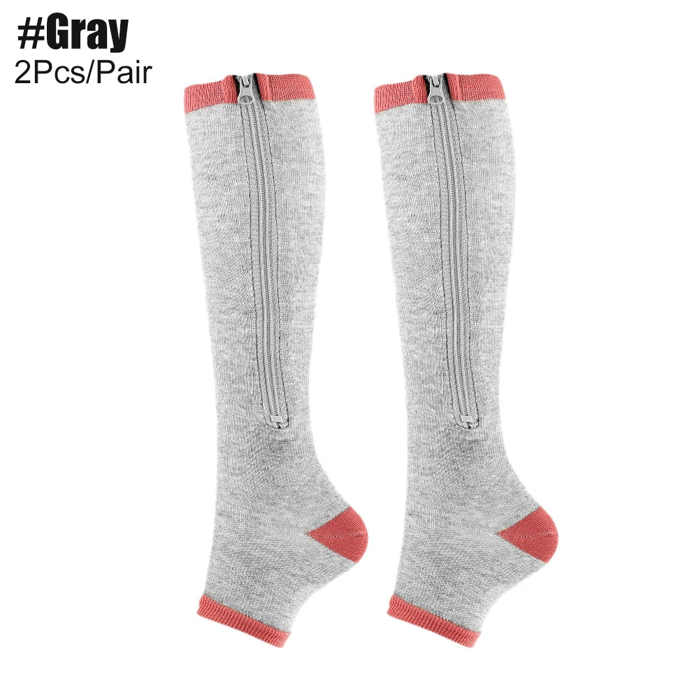 Zipper Compression Socks,15-20 mmHg Knee High Compression Socks for Men Women,Close Toe Support Socks for Varicose Veins,Edema