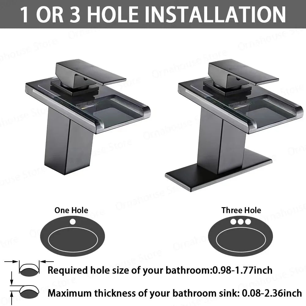 Luxury LED Color Changing Waterfall Basin Sink Faucet Led Light Polished Tap Basin Deck Mounted Sink Mixers 3 Colors Change