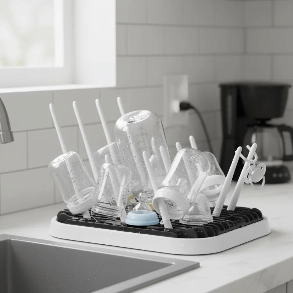 Foldable Baby Bottle Drying Rack Sturdy Plastic Bottle Cleaning Dryer Detachable Portable Bottle Holder Nursery Essentials