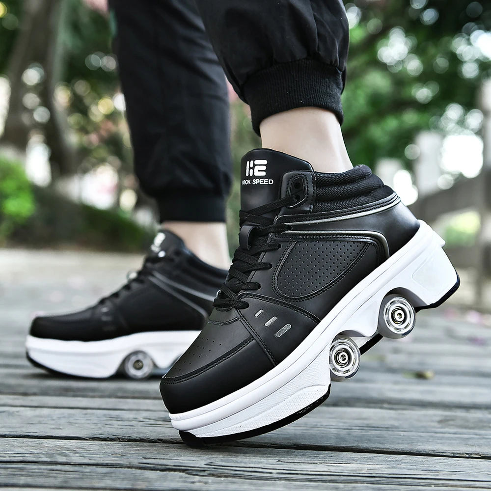 Unisex Four-Wheel Roller Skate Shoes Casual Deformation Parkour Sneakers Kids Skates Stage personalized Sport Roller Skate Shoes