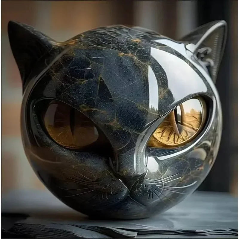Black Cat Stone Figurine Resin Cat Head Healing Stone Marble Texture Cat Stone Keepsake Gift Home Office Desktop Decoration 2025