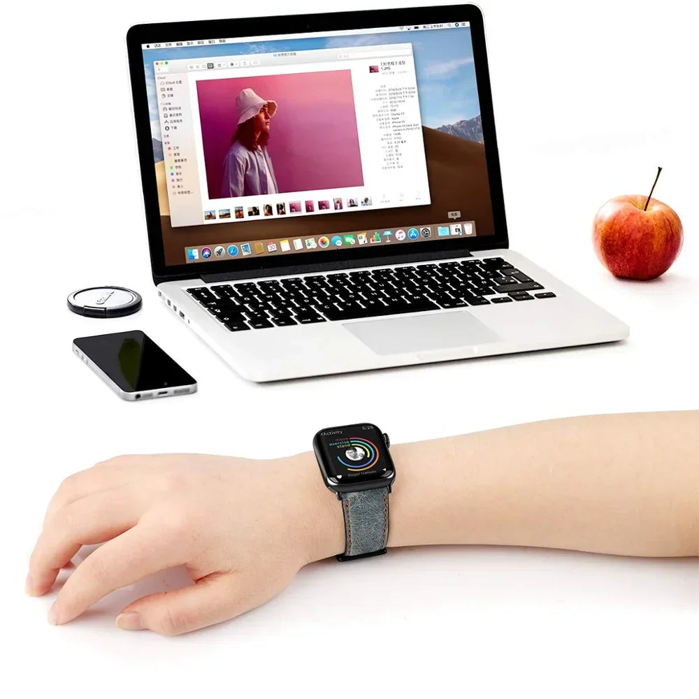 Leather Strap for Apple watch band 44mm 49/45mm 40/41 42 46mm belt Retro luxury Correas iWatch series 10 9 5 4 SE 6 7 8 ultra 2