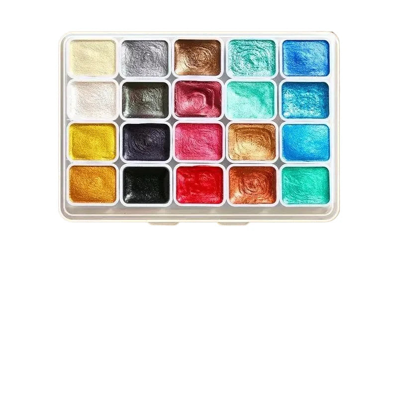 20 Colors Metal Watercolor Painting Set, Portable Box With Shiny Pearls Solid Watercolor Painting, And Art Supplies, Watercolor