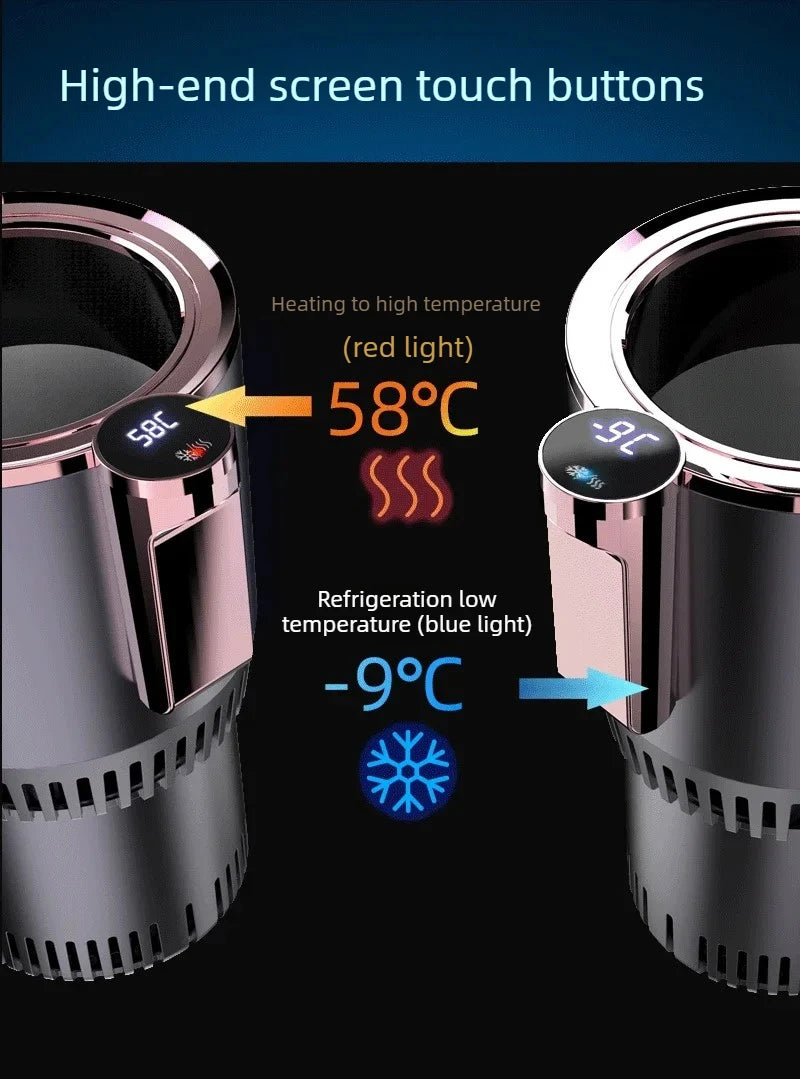 Smart Car 2-In-1 Hot and Cold Cup Drinks Holder Home Fast Refrigeration Cooling/Heating Mini Touch Screen Beverage Mug Drink Can