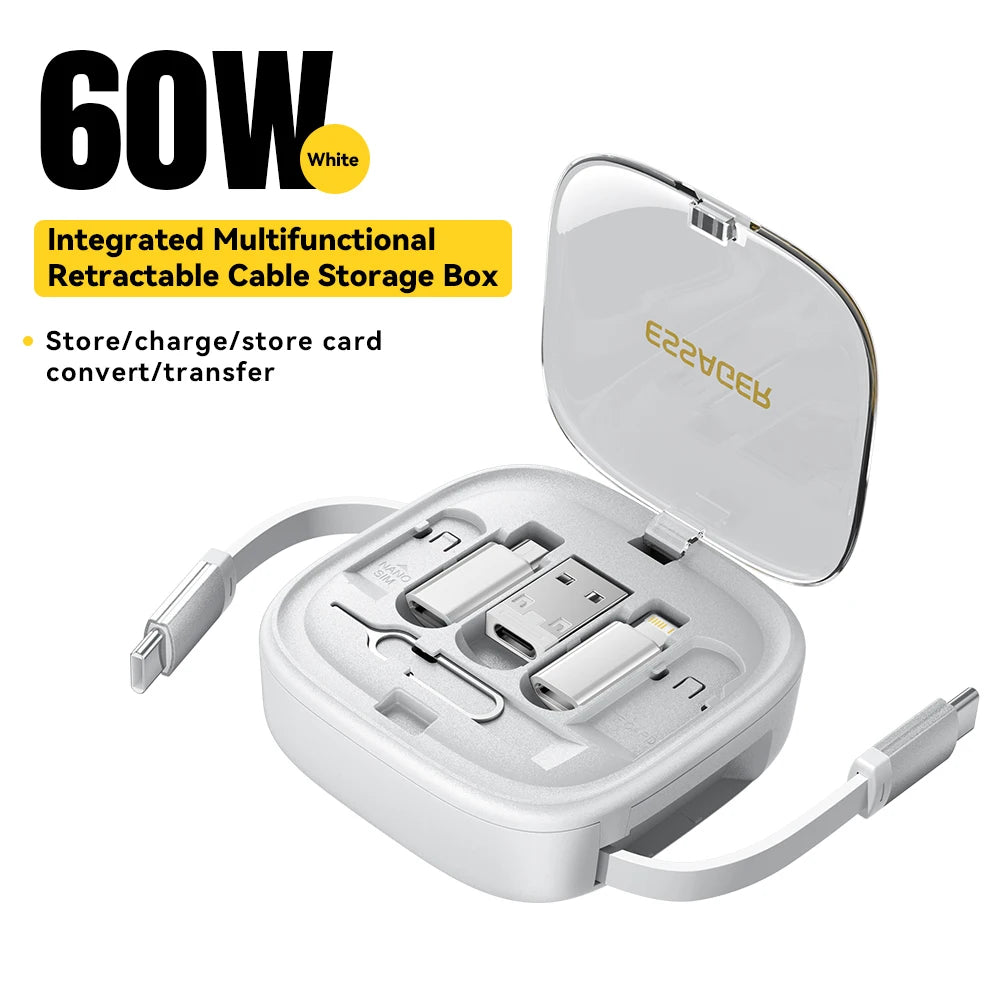 Essager USB C To Tpye C Cable PD 60W for Xiaomi Poco Fast Charging Data Travel Multi Functional Cord With Holder Storage Box