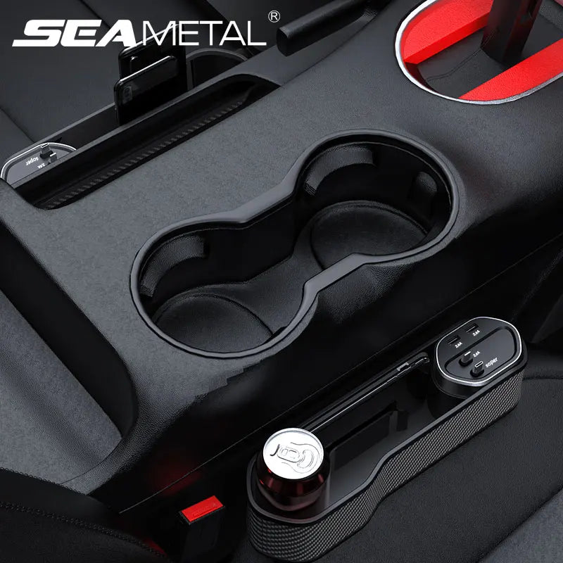 SEAMETAL Car Seat Gap Filler Organizer With Cup Holder Front Seat Console Side Pocket With Wireless Charging,Type-C,Lightning