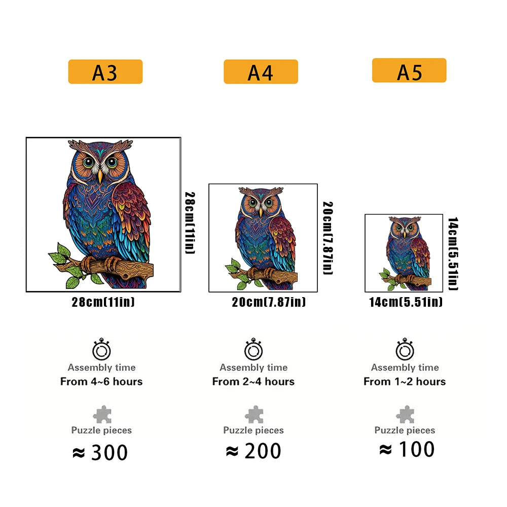 Owl Wooden Animal Puzzle DIY Crafts Brain Trainer Puzzles Game for Kids Adult Educational Wood Toy Gift Medium Difficulty Jigsaw