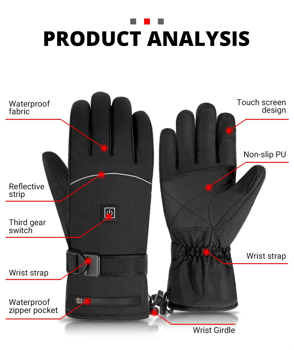 HEROBIKER Motorcycle Gloves Waterproof Heated Guantes Moto Touch Screen Battery Powered Motorbike Racing Riding Gloves Winter##