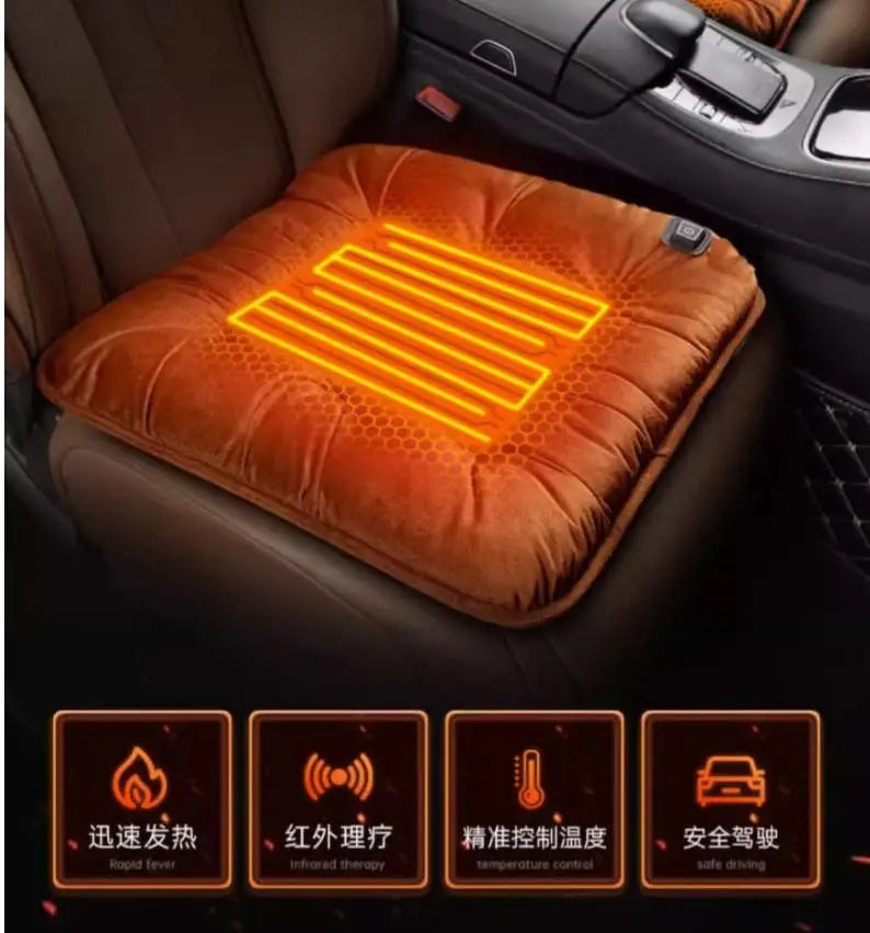 Car Heated Seat Cushion Winter Plush Seat Cushion Quick-Heating For Car, Home, 12V USB Electric Heating Single Pad