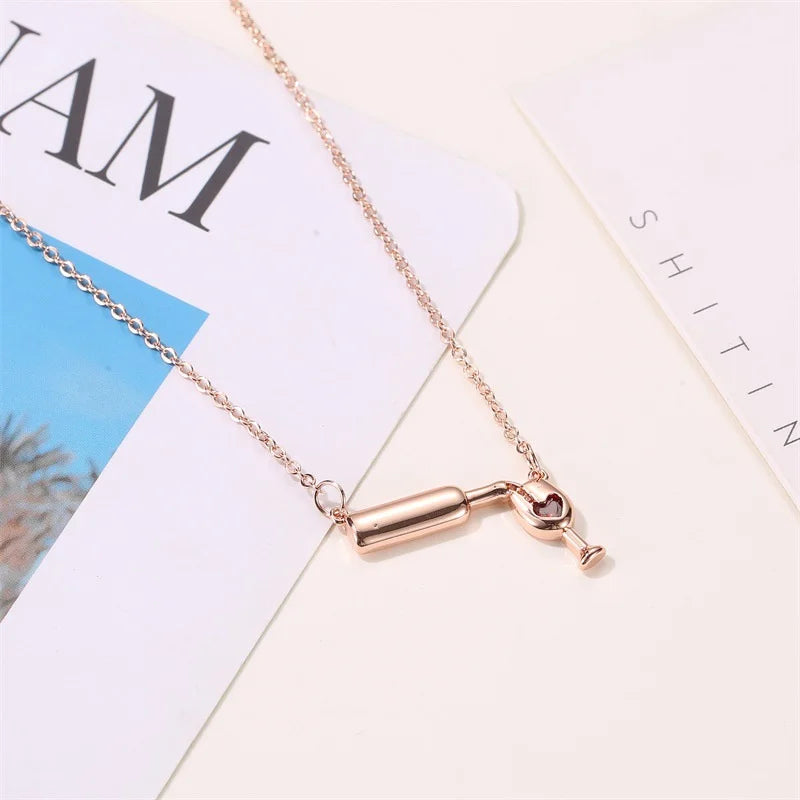 2022 Fashion Silver Color Cup Necklace Wine Glass Pendant Chic Choker Necklaces For Girl  Daily Punk Party Accessories