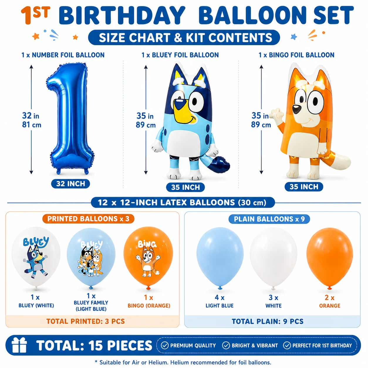 Bluey 1th Birthday Decorations Balloon Set Bluey Bingo Foil Balloons Latex Balloons Party Supplies for Kids Girls Boys