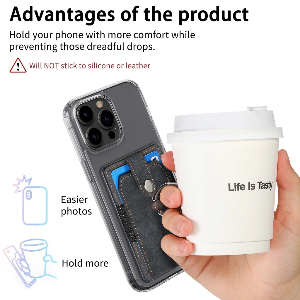 Phone Holder Wallet Case Card Slot Holder PU Leather Back Sticker Adhesives With Ring Stand For Mobile Phone iPhone Samsung