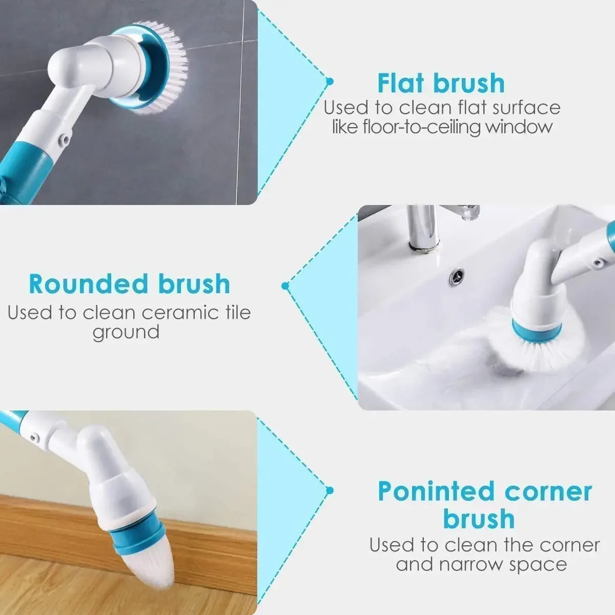 Electric Cleaning Brush 1PC Long Handle Rotating Cordless Rechargeable Household Bathroom Kitchen Floor Tile Washing Brush