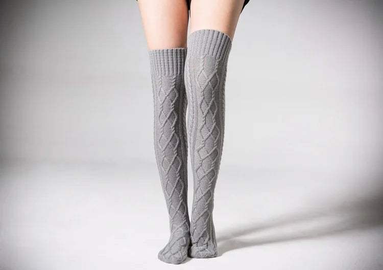 Winter Women Knee Socks Ladies Thigh High Stockings Girls Warm Sexy House Floor Long Stocking Knitting Wool Over Knee Stocking