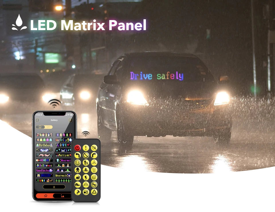 Car Decor Advertising Logo Lights Outdoor LED Matrix Pixel Scrolling Screen DIY Customize Patterns,Animations,Text Warning Light