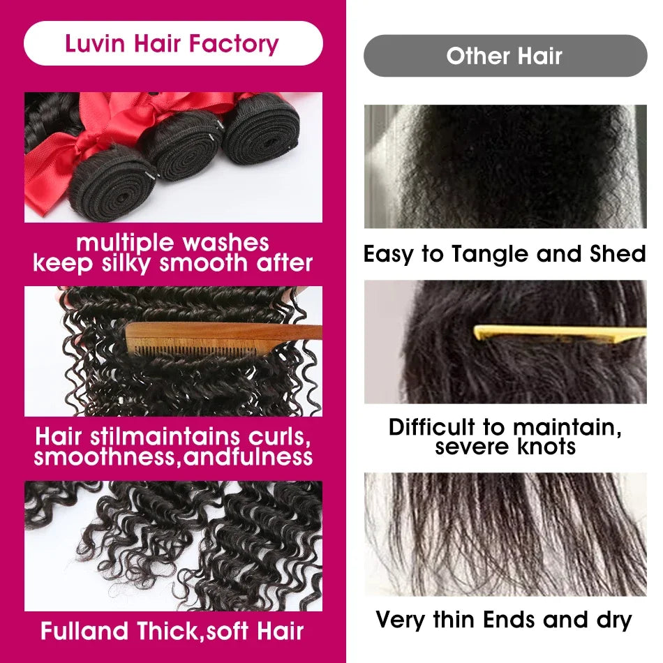 32 36 40 Inch Deep Wave Human Hair Bundles Brazilian Remy Unprocessed Weaving Curly Hair 1/2/3/4 Bundles Weave Extensions Deals