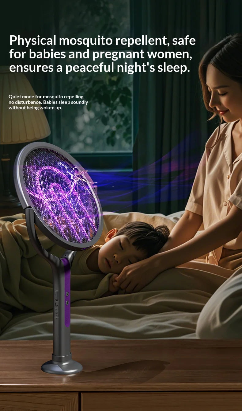 Rotating Head Bug Zapper Racket Rechargeable Electric Fly Swatter Fly Killer and Mosquito Trap Lamp for Indoor and Outdoor