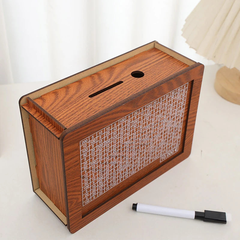 1000/2000/3000/5000/10000 Euro Money Box Wooden Piggy Bank with Reusable Money Box with Saving Goal and Numbers Boxes