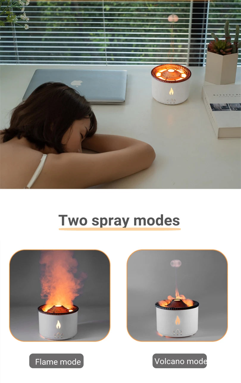 Office Home Desktop Air Humidifier Electric Aroma Essential Oil Diffuser with Flame Lamp Volcano Eruption Fragrance Machine