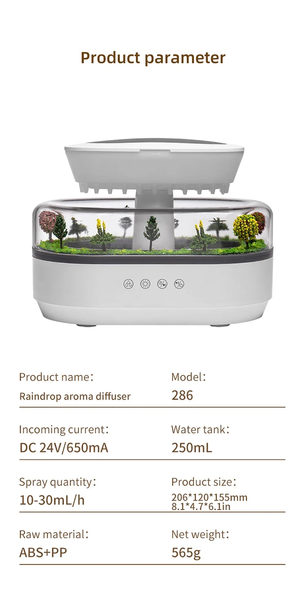 New Raindrop Air Humidifier Aroma Humidifier Colorful Atmosphere Light White Noise Music Essemtial Home Oil Fragrance Diffuser