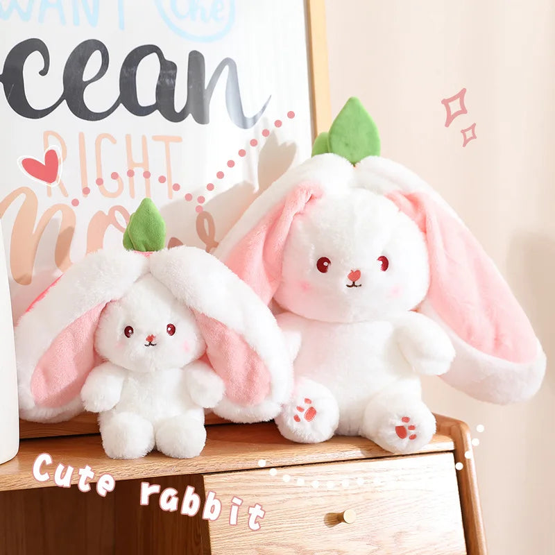 Kawaii Fruit Transfigured Bunny Plush Toy Cute Carrot Strawberry Turn Into Rabbit Plush Toy Kids Birthday Christmas Gift