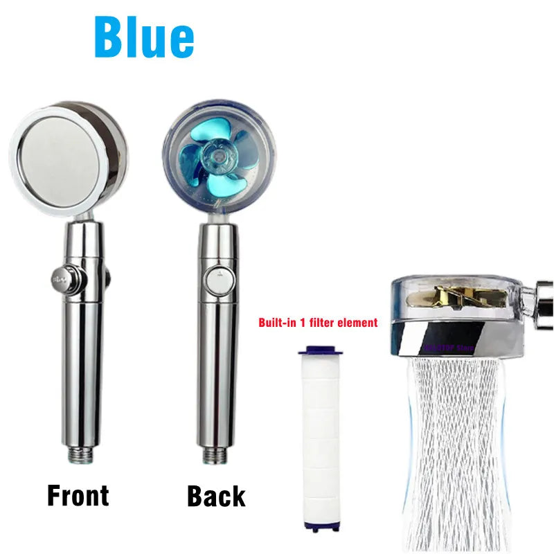 High Pressure Turbo Fan Shower Head 360° Swivel Water Saving Propeller Flow Showerhead with Filter Rainfall Bathroom Accessories