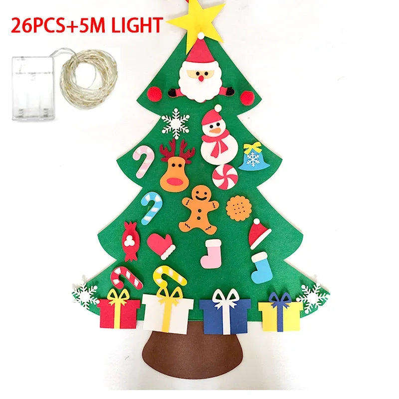 DIY Felt Christmas Tree Wall Hanging Artificial Xmas Tree with Santa Claus Snowflakes Ornament New Year Party Supplies Gift