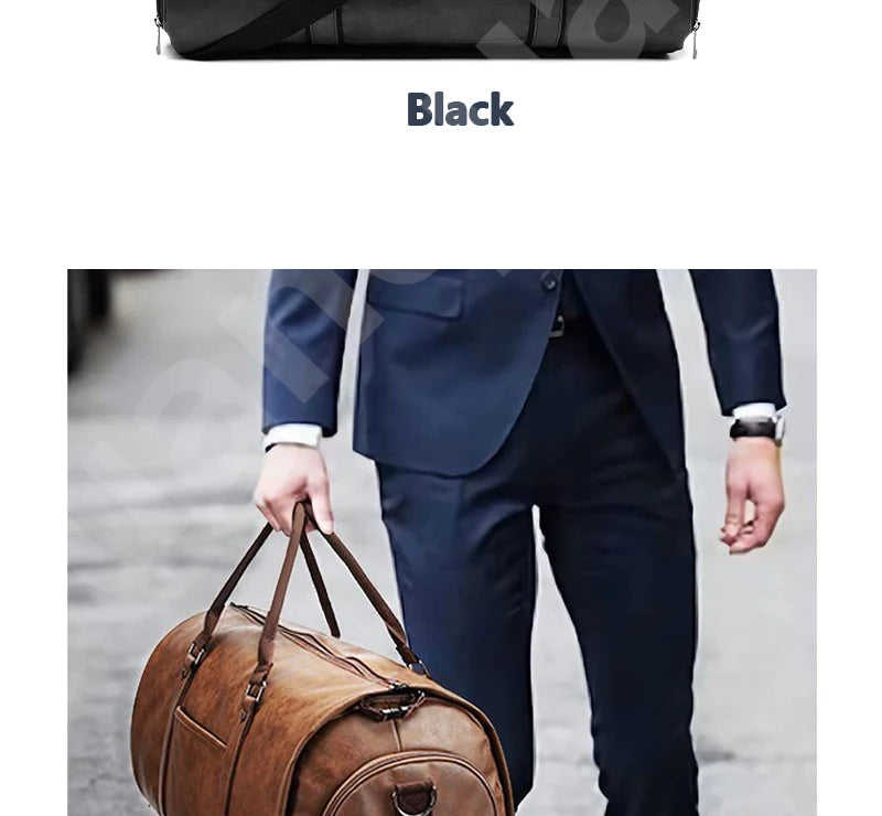2025 New Men's Large Capacity Leather Waterproof Weekend Travel Business Convertible Suit Bag 2 in 1 Hand Carry-on Luggage Bag