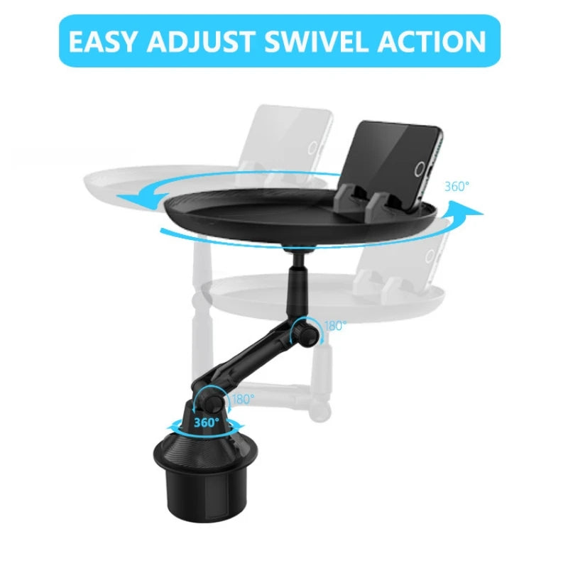 360° Adjustable Car Cup Holder Tray & Phone Mount Expander For Car, Portable Tray Table,Food Storage Rack, Coffee Table,