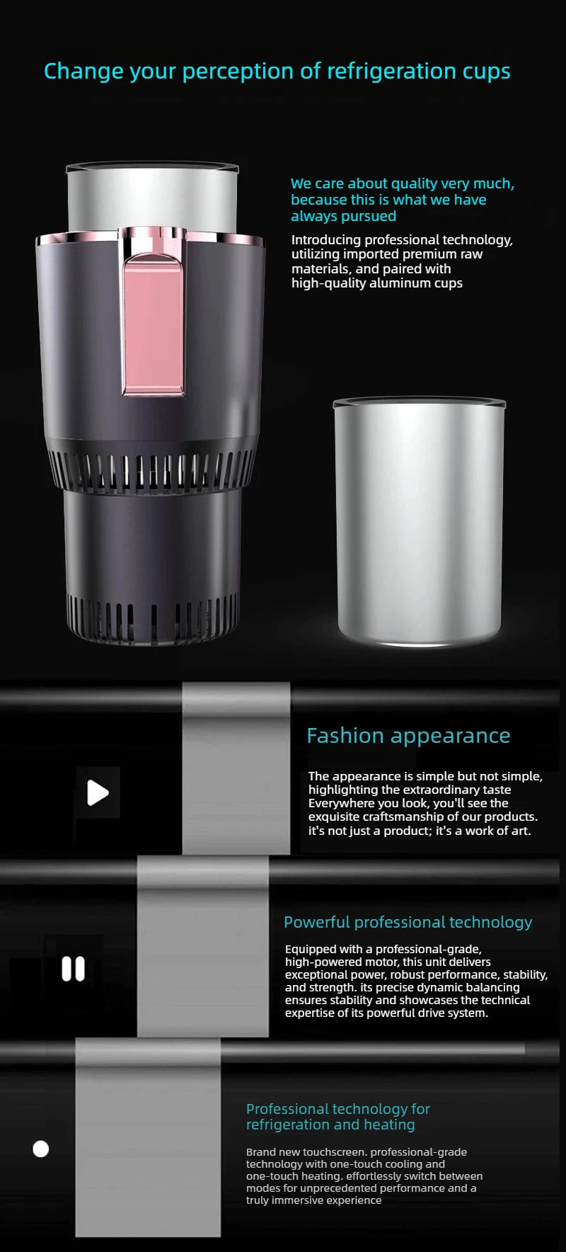 Smart Car 2-In-1 Hot and Cold Cup Drinks Holder Home Fast Refrigeration Cooling/Heating Mini Touch Screen Beverage Mug Drink Can