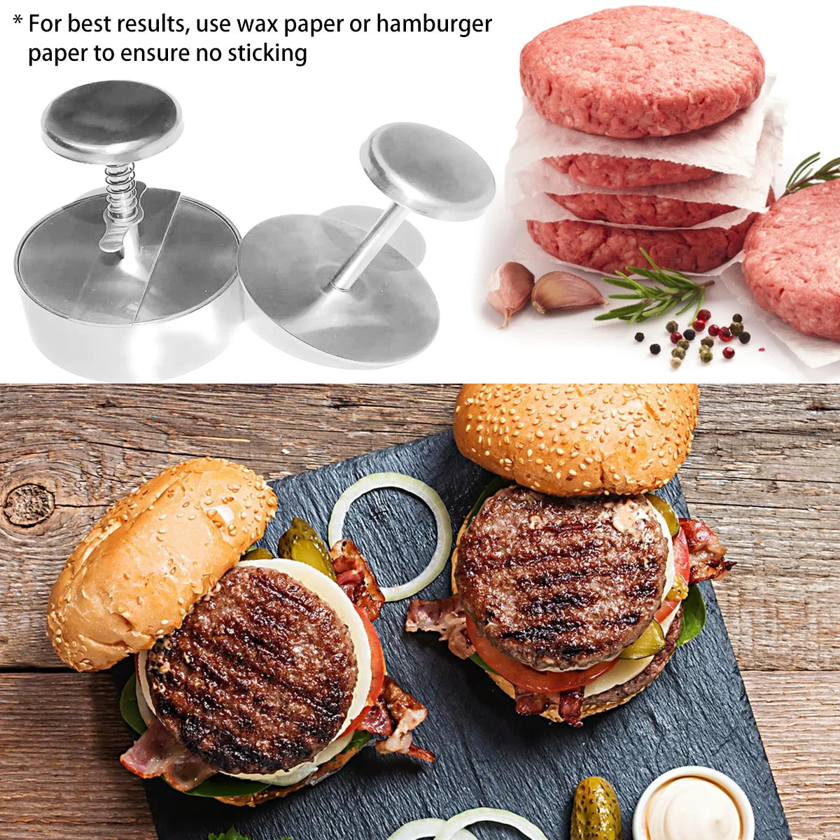 2025 Hamburger Press Hamburger Patty Maker 304 Stainless Steel Non-Stick Burger Press for Making Meat Patties and Thin Burgers