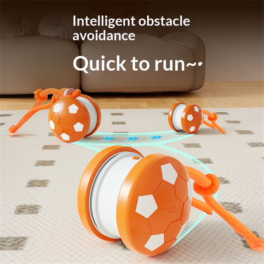Smart Interactive Dogs Toy Balls Pets Dual-Wheel Spinning Electric ball USB Rechargeable Soccer-Shaped Cat Toys With Tail String