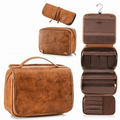 Multi-Pocket Makeup Bag Large Size Waterproof Design Hanging Toiletry Bag PU Leather 3-in-1 Dopp Kit Business Trip