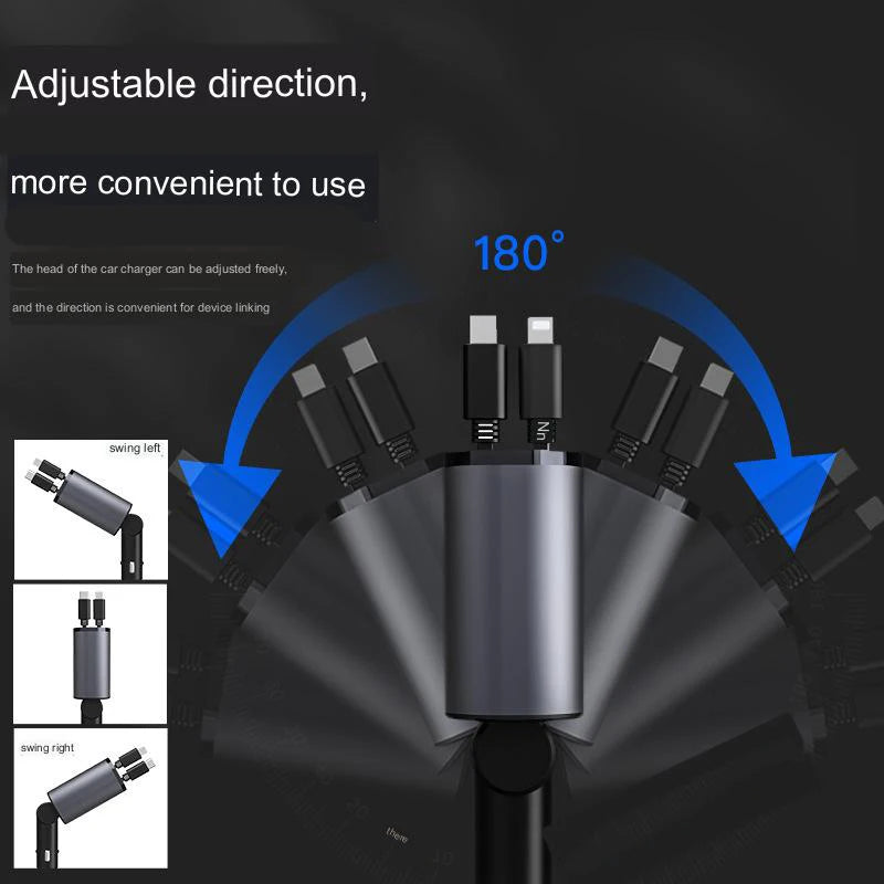 100W 4 IN 1 Retractable Car Charger USB Type C Cable For IPhone Fast Cord Cigarette Lighter Adapter X4W3