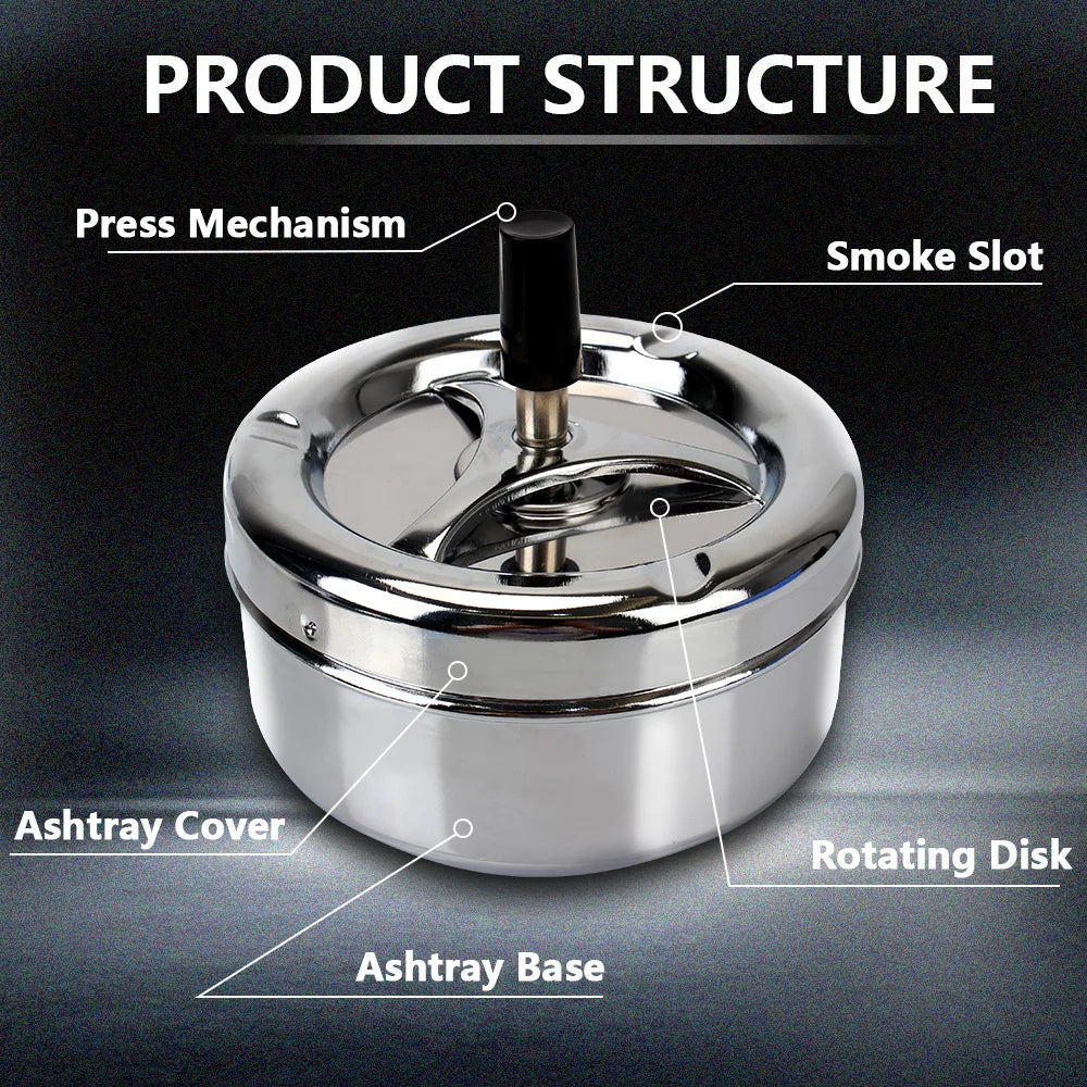 Spinning Plain Ashtray C igarette Ash Tray For Home Office Hotel C igarette Ashtray Stainless Steel Press Rotating Lid