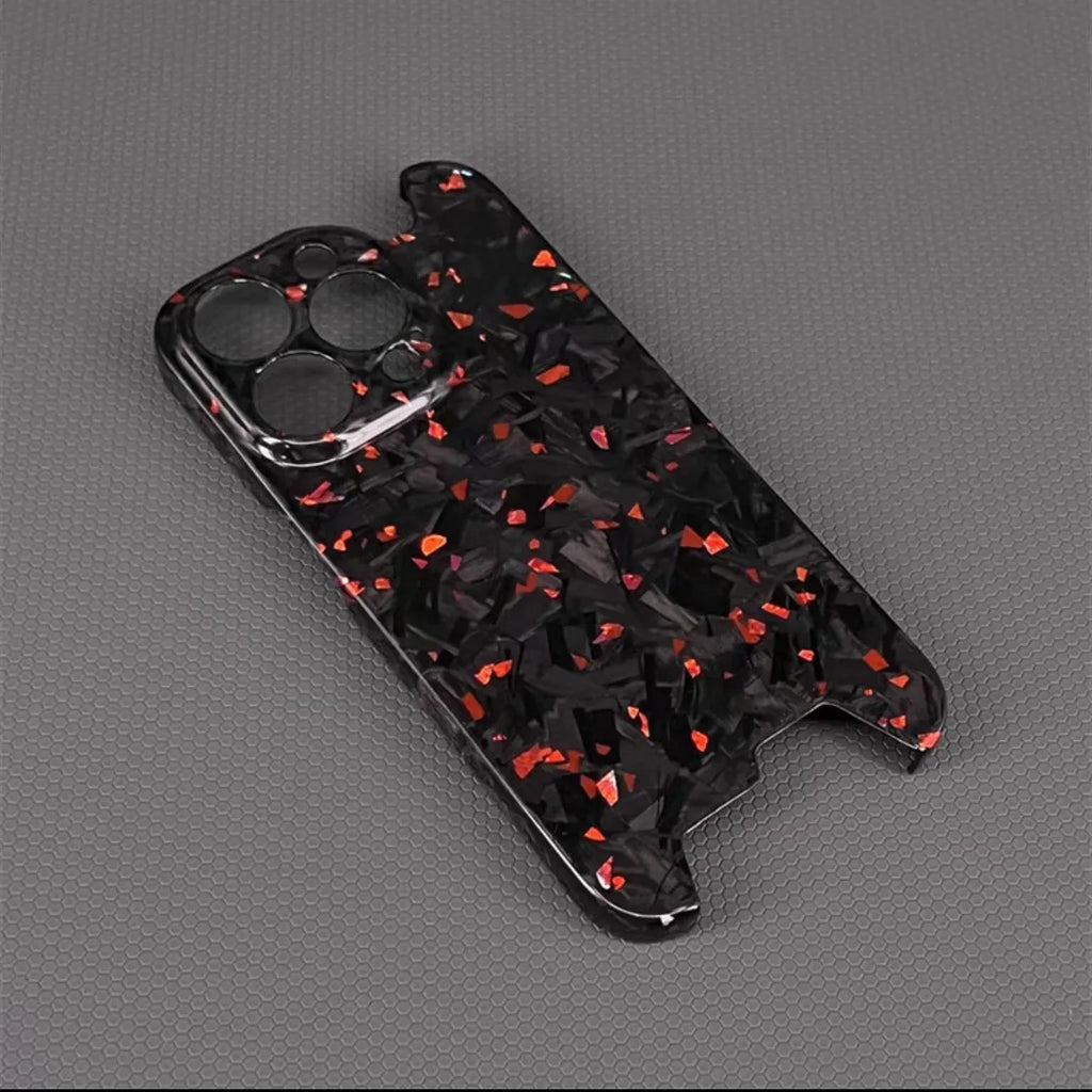 Glossy Forged Ultra Thin Genuine Pure Carbon Fiber Cover For iPhone 15 14 16 Pro Max Glitter Bling Irregular Shockproof Case