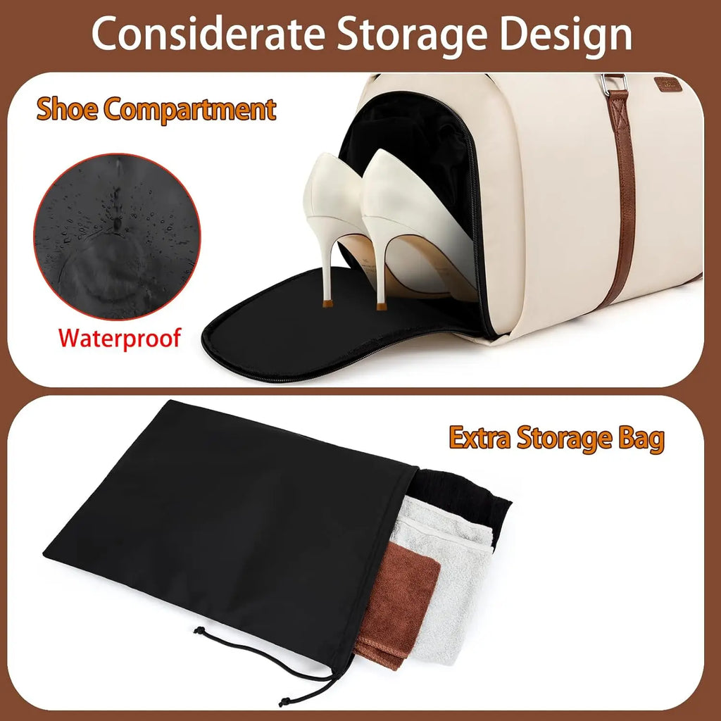 2-in-1 Convertible Garment Bag Set with Shoe Compartment, Large Travel Duffel for Women & Men