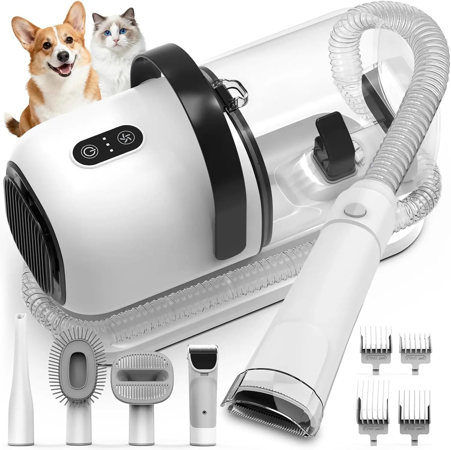 All-in-One Pet Grooming Vacuum with Hair Clipper and Shedding Brush, Low Noise 12,000Pa Suction for Dogs and Cats