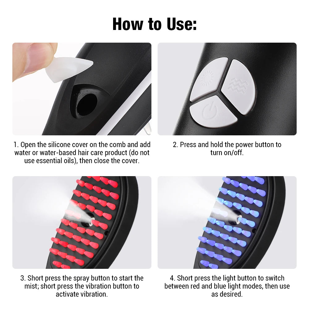 Electric Spray Massage Comb Hair Growth Vibration Head Massager Brush LED Anti Hair Loss Scalp Liquid Medicine Atomizing Comb
