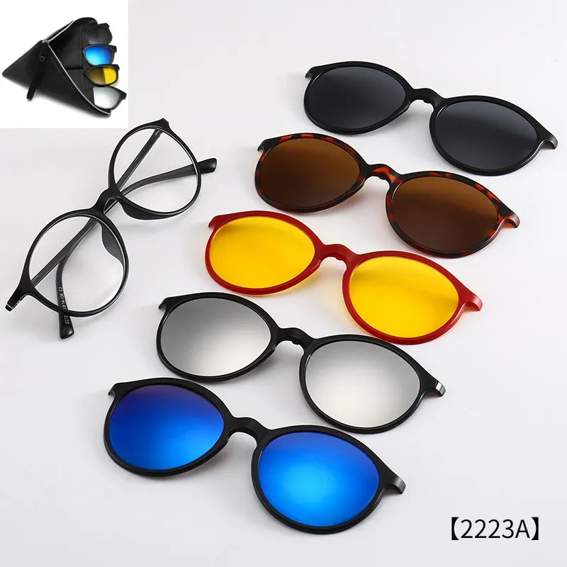 HJYFINO 5 lenes Magnet Sunglasses Clip Mirrored Clip on Sunglasses clip on glasses Polarization Clip Custom Prescription Myopia