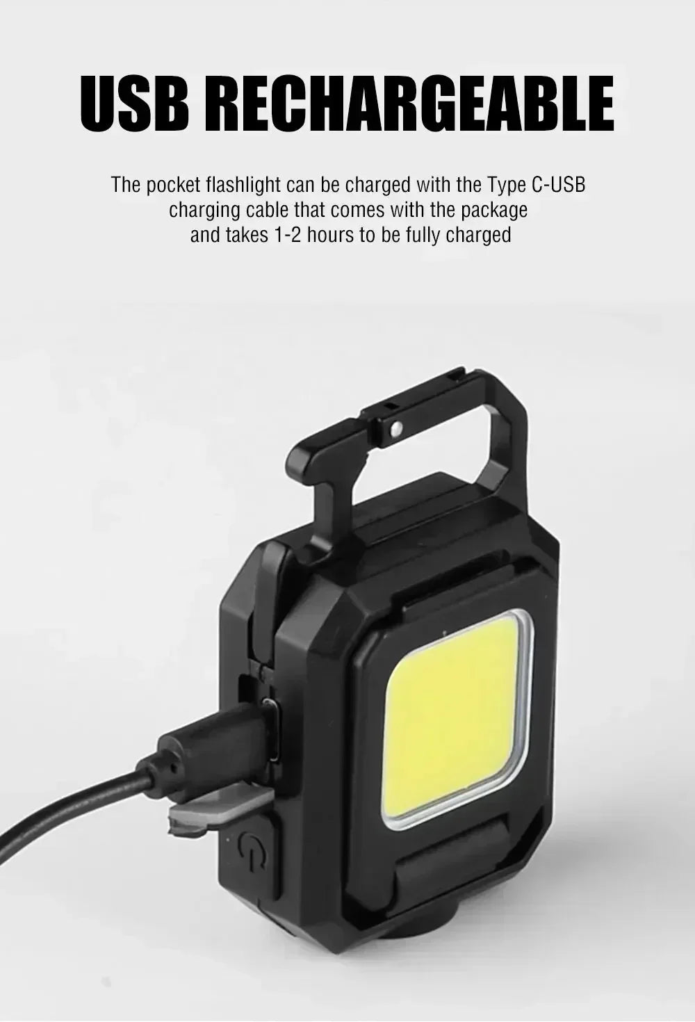 Bright COB Keychain Flashlight,Rechargeable Mini Work Light Magnetic Portable Pocket Lamp for Camping Fishing Hiking Emergency